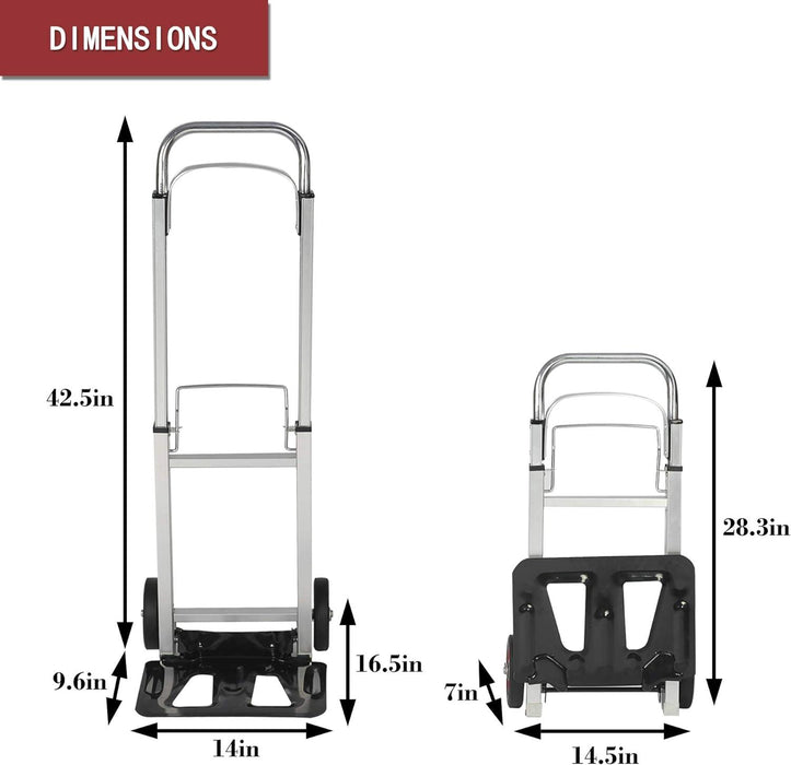 Hand Truck Dolly Portable Aluminum Folding Compact Trolley Luggage Cart with 2 Wheels, 330lbs Capacity