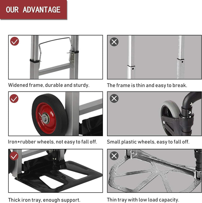 Hand Truck Dolly Portable Aluminum Folding Compact Trolley Luggage Cart with 2 Wheels, 330lbs Capacity