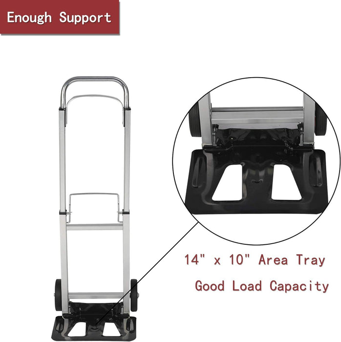 Hand Truck Dolly Portable Aluminum Folding Compact Trolley Luggage Cart with 2 Wheels, 330lbs Capacity