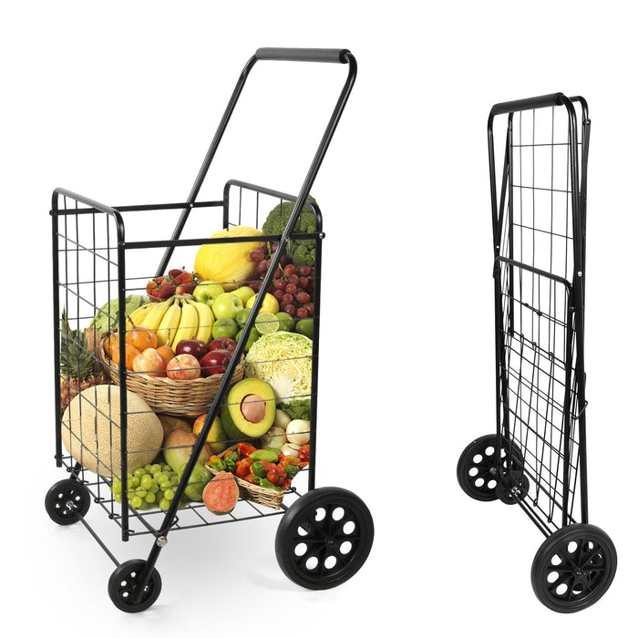 Folding Grocery Shopping Cart with Wheels Collapsible Utility Cart, 180lbs Capacity, Black