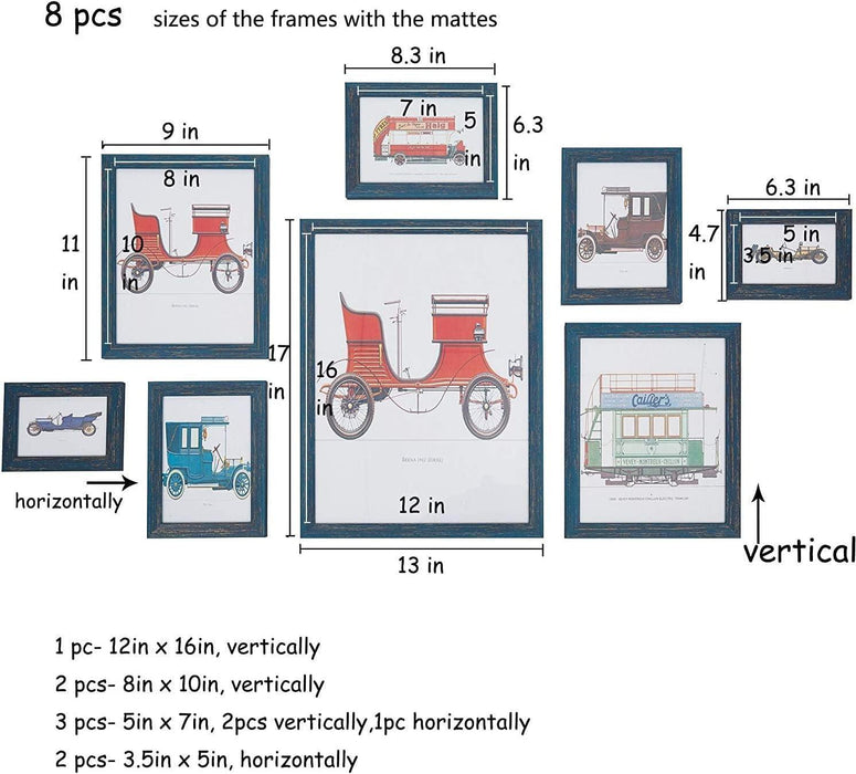 Set of 8 Picture Frame Photo Display Wall Kit Collection Wall Mount, Blue