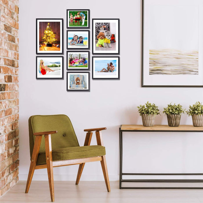 Set of 8 Picture Frames Collage Gallery Wall Wood Photo Frames Multi Sizes 8x10 10x12 12x16, Black