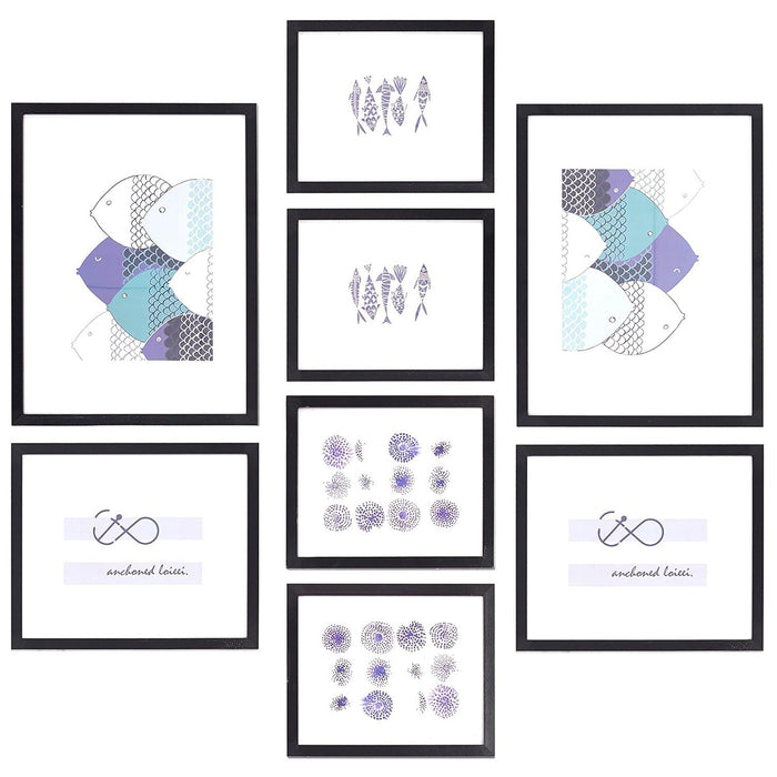 Set of 8 Picture Frames Collage Gallery Wall Wood Photo Frames Multi Sizes 8x10 10x12 12x16, Black