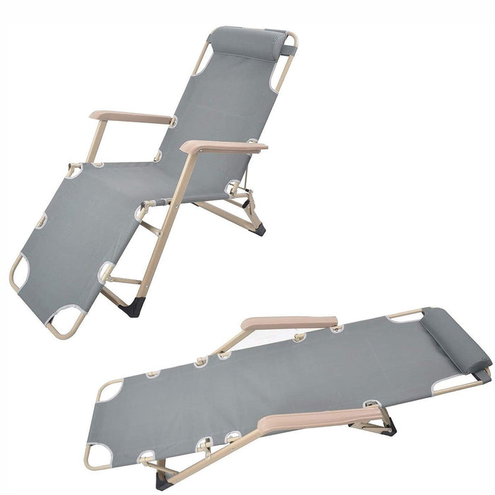 Set of 2 Foldable Outdoor Patio Chaise Lounge Chairs 70"L Folding Recliner, Gray