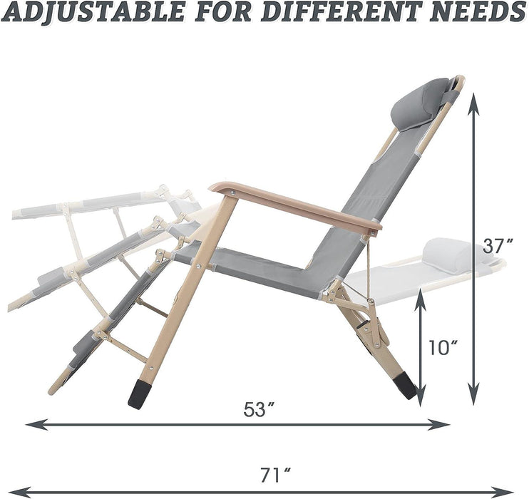 Set of 2 Foldable Outdoor Patio Chaise Lounge Chairs 70"L Folding Recliner, Gray