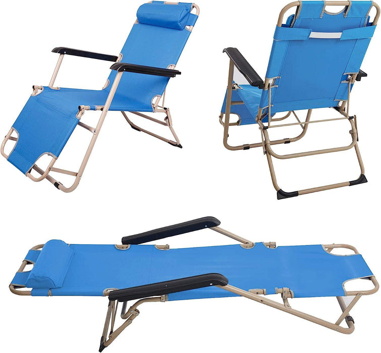 Set of 2 Portable Chaise Lounge Chair 60"L Flat Folding Outdoor Recliner Chairs, Blue