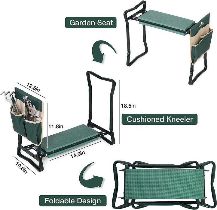 Folding Garden Kneeler and Seat Garden Bench Lightweight Garden Stools with Tool Pouch and Soft Kneeling Pad