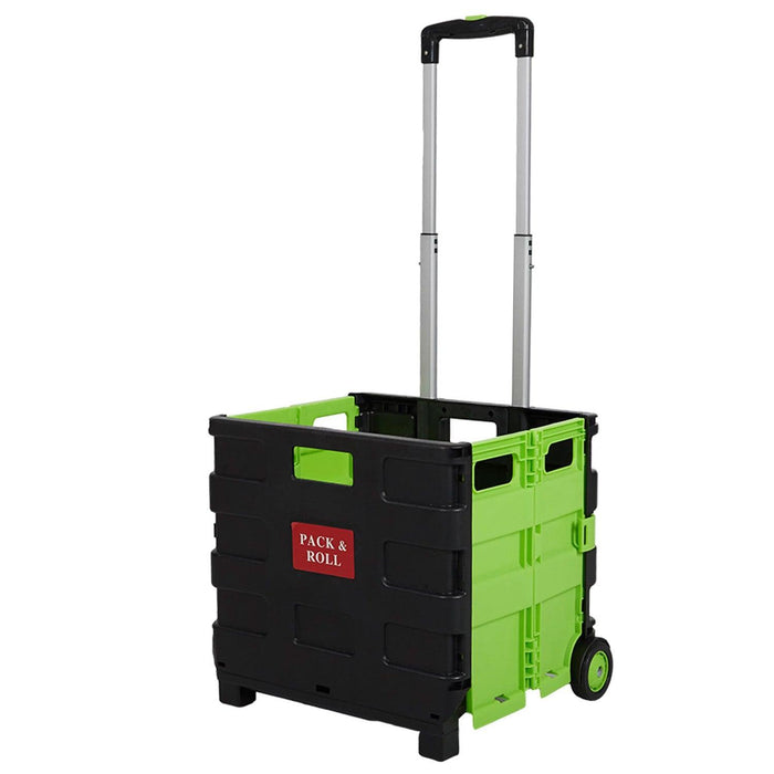 44L Collapsible Rolling Crate Utility Cart Foldable Grocery Cart with Wheels, Green