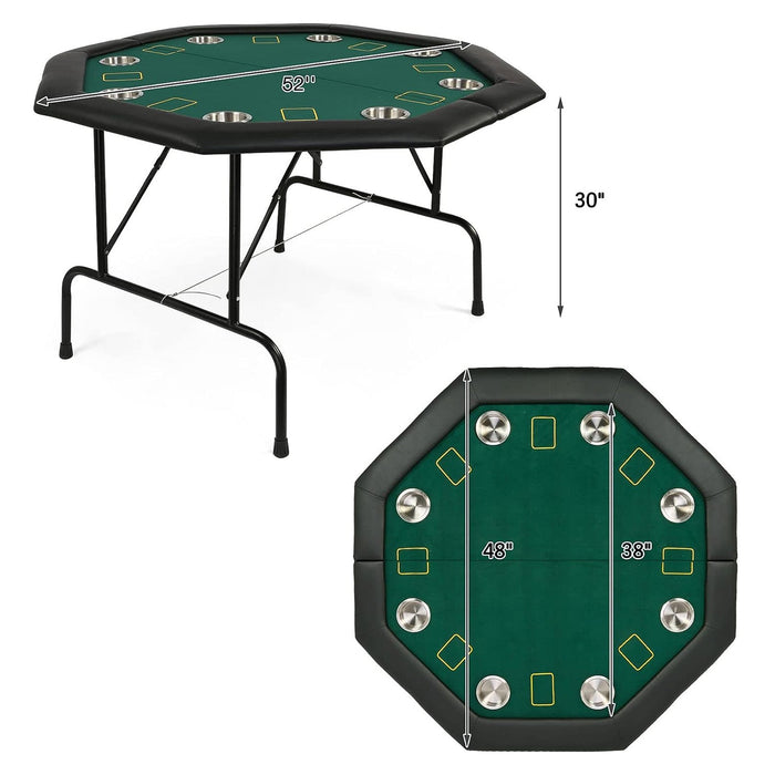 48" Octagon Folding Poker Table 8 Player Casino Texas Poker Mat, Stainless Steel Cup Holder