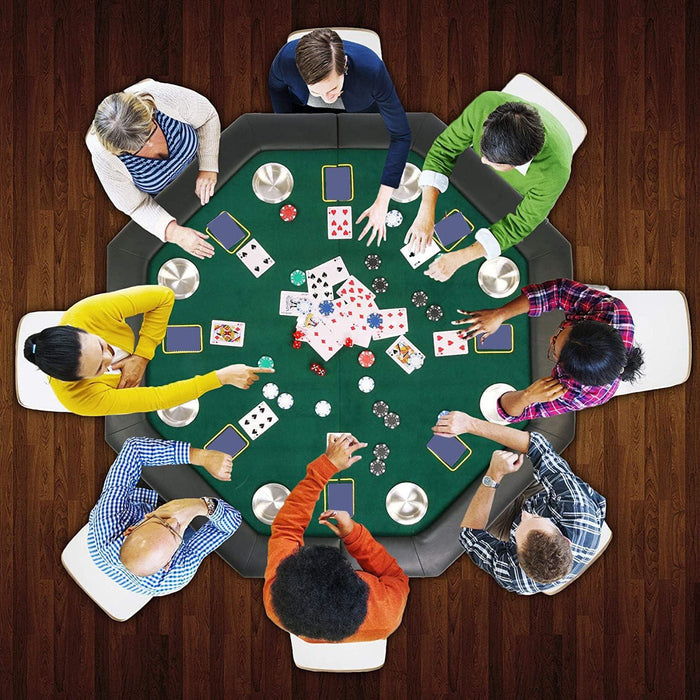 48" Octagon Folding Poker Table 8 Player Casino Texas Poker Mat, Stainless Steel Cup Holder