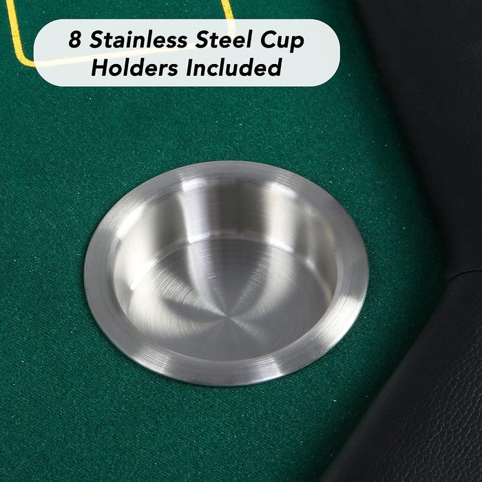 48" Octagon Folding Poker Table 8 Player Casino Texas Poker Mat, Stainless Steel Cup Holder