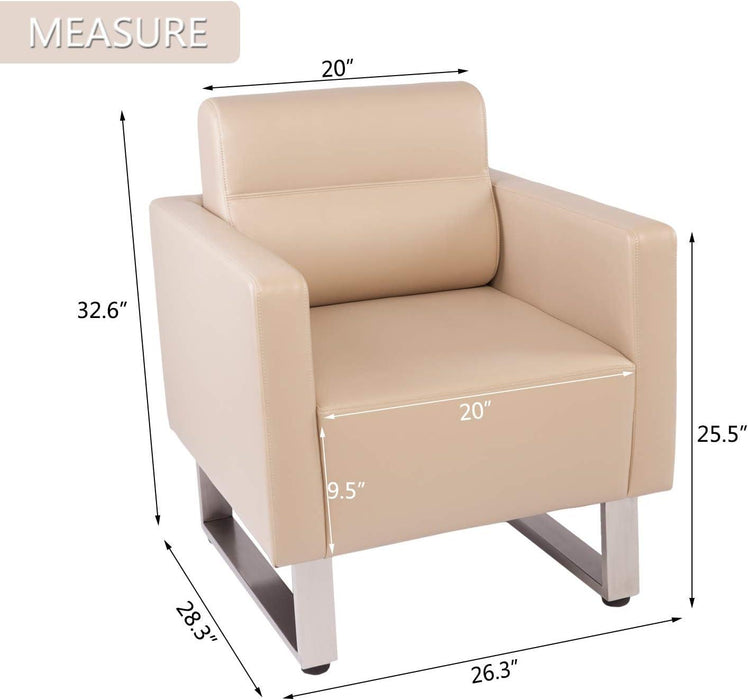 Guest Chair Office Reception Chair Leather Sofa Chairs with PU Leather Soft Sponge, Beige