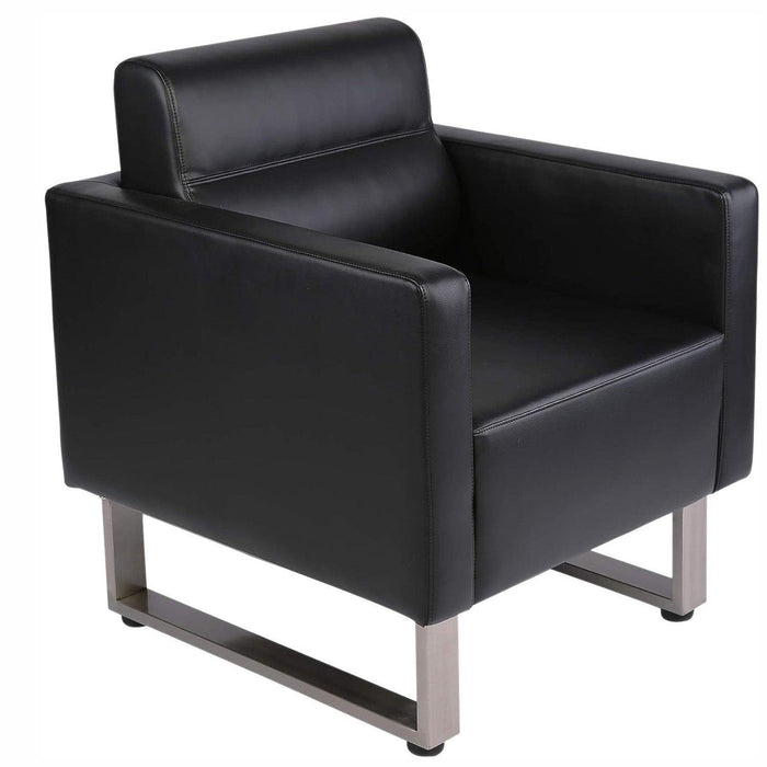 Guest Chair Office Reception Chair Leather Sofa Chairs with PU Leather Soft Sponge, Black