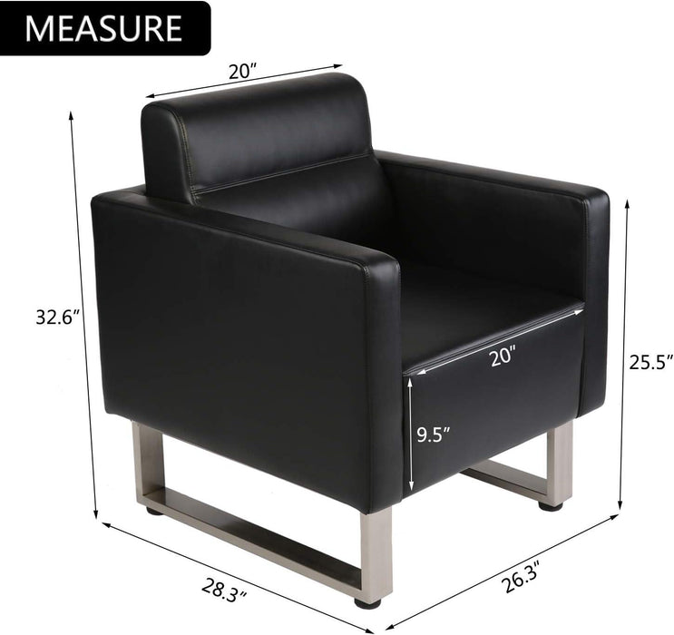 Guest Chair Office Reception Chair Leather Sofa Chairs with PU Leather Soft Sponge, Black