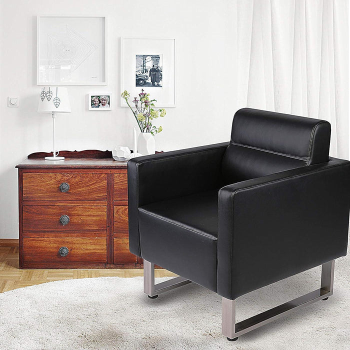 Guest Chair Office Reception Chair Leather Sofa Chairs with PU Leather Soft Sponge, Black