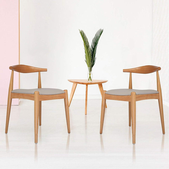 Set of 2 Upholstered Solid Wood Side Chairs Mid-Century Modern Kitchen Dining Chairs, Oak