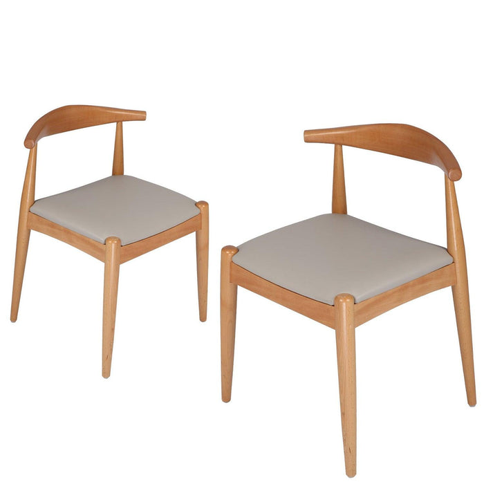 Set of 2 Upholstered Solid Wood Side Chairs Mid-Century Modern Kitchen Dining Chairs, Oak