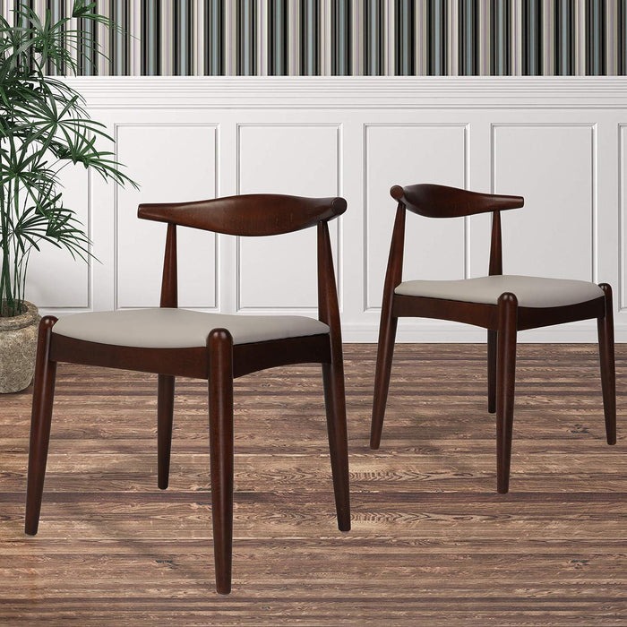 Set of 2 Upholstered Solid Wood Side Chairs Mid-Century Modern Kitchen Dining Chairs, Walnut