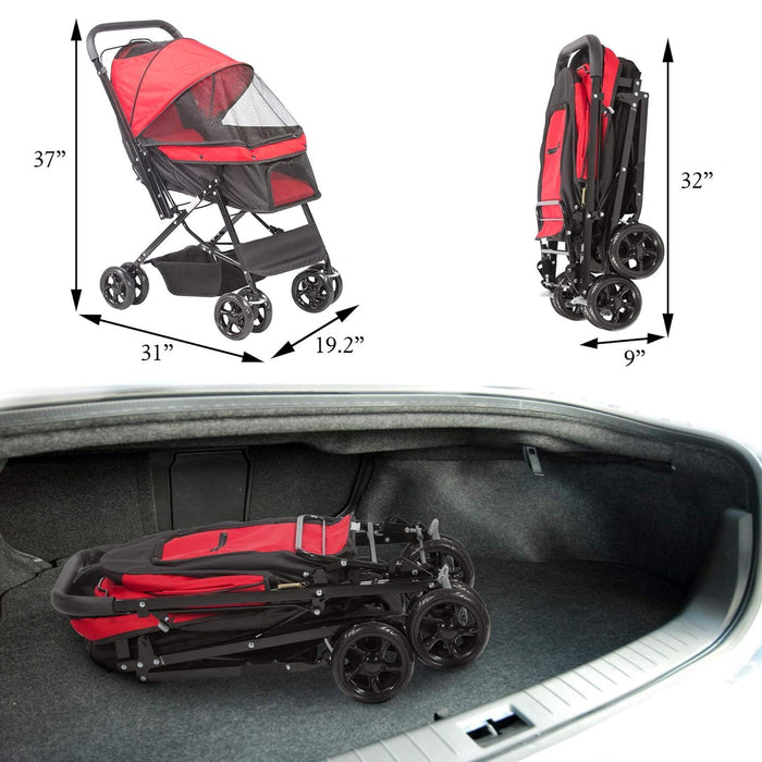 Dog Pet Jogger Stroller Folding Travel Carrier Cart for Large Cat Puppy, 4 Wheels