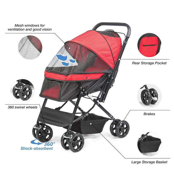 Dog Pet Jogger Stroller Folding Travel Carrier Cart for Large Cat Puppy, 4 Wheels