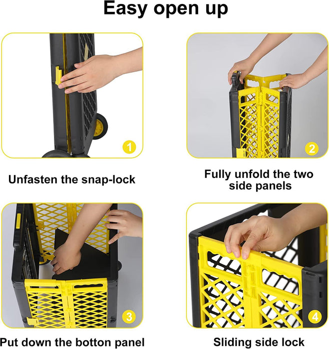 55L Folding Utility Shopping Cart with Wheels Telescopic Handle Collapsible Rolling Crate, Yellow