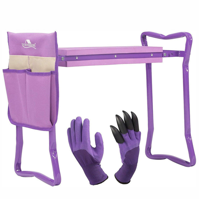 Garden Kneeler Seat Folding Kneeling Bench Stool with Tool Pouches Soft Foam, Purple