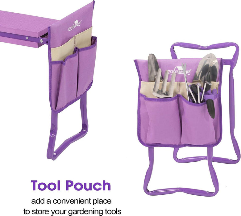 Garden Kneeler Seat Folding Kneeling Bench Stool with Tool Pouches Soft Foam, Purple