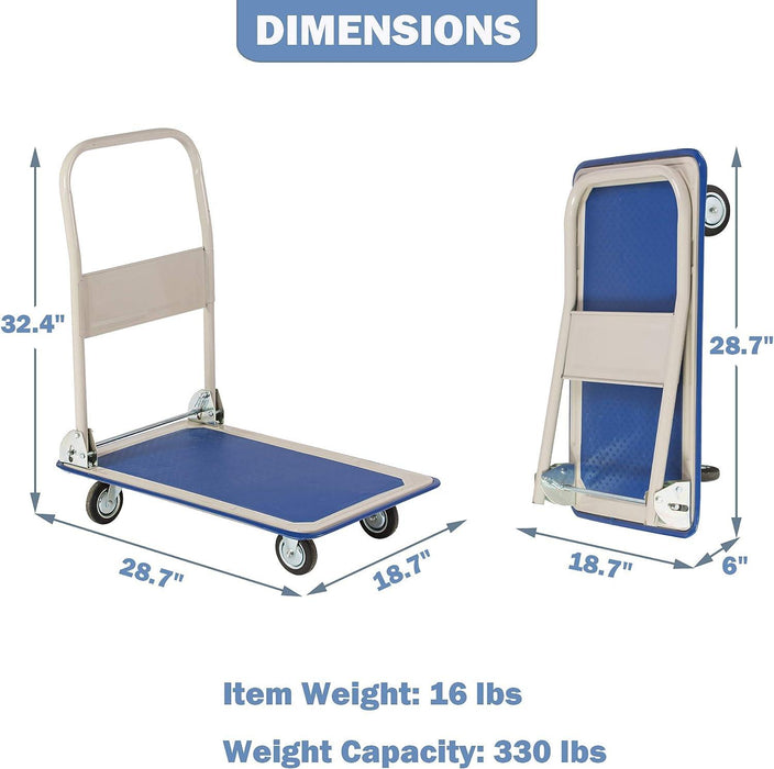 Folding Platform Cart Hand Truck Moving Push Flatbed Dolly Cart, 330lbs Capacity