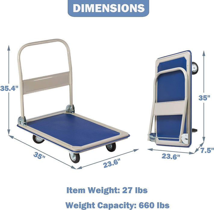 Folding Platform Cart Hand Truck Moving Push Flatbed Dolly Cart, 660lbs Capacity