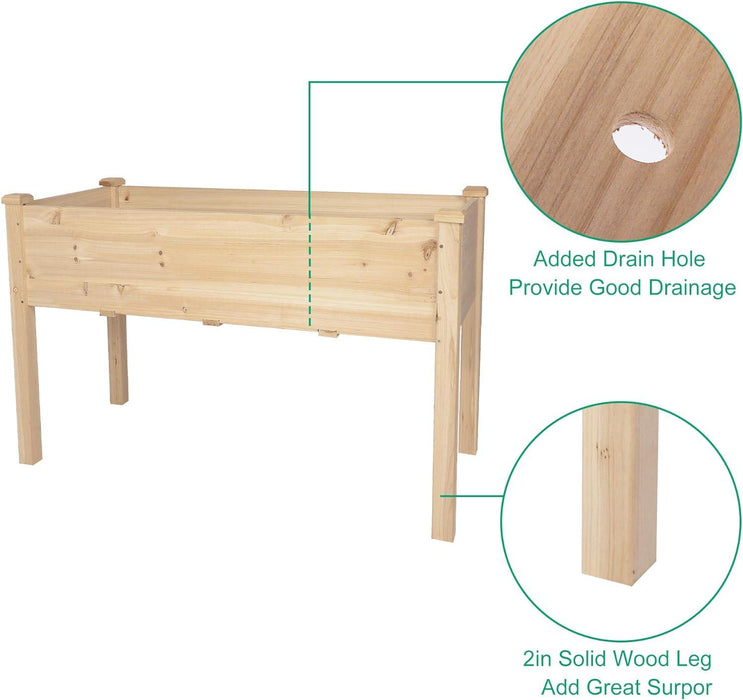 47.2"x21.6"x29.5" Raised Garden Bed Standing Elevated Planter Wooden Box with Drain Hole