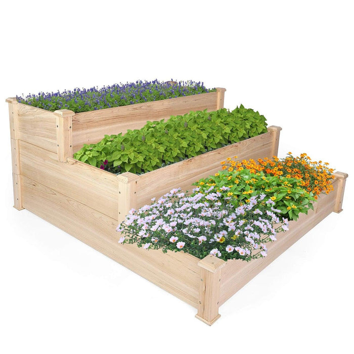 3 Tier Raised Garden Bed Outdoor Wooden Elevated Planter Box Solid Fir Wood for Planting Flower Vegetable Fruit