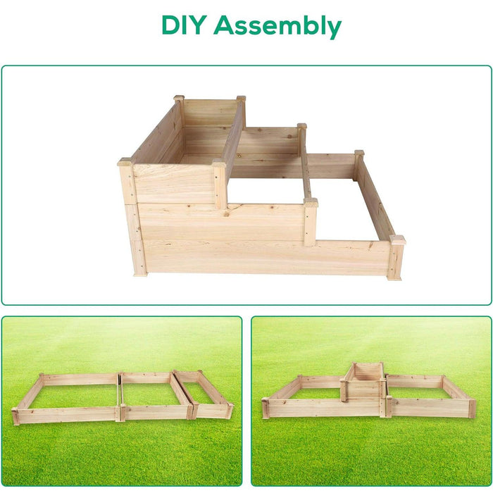 3 Tier Raised Garden Bed Outdoor Wooden Elevated Planter Box Solid Fir Wood for Planting Flower Vegetable Fruit