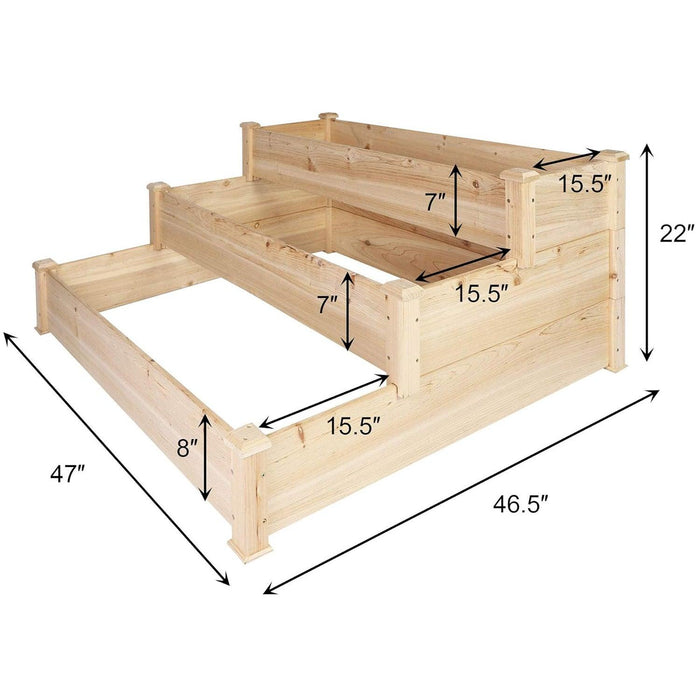 3 Tier Raised Garden Bed Outdoor Wooden Elevated Planter Box Solid Fir Wood for Planting Flower Vegetable Fruit