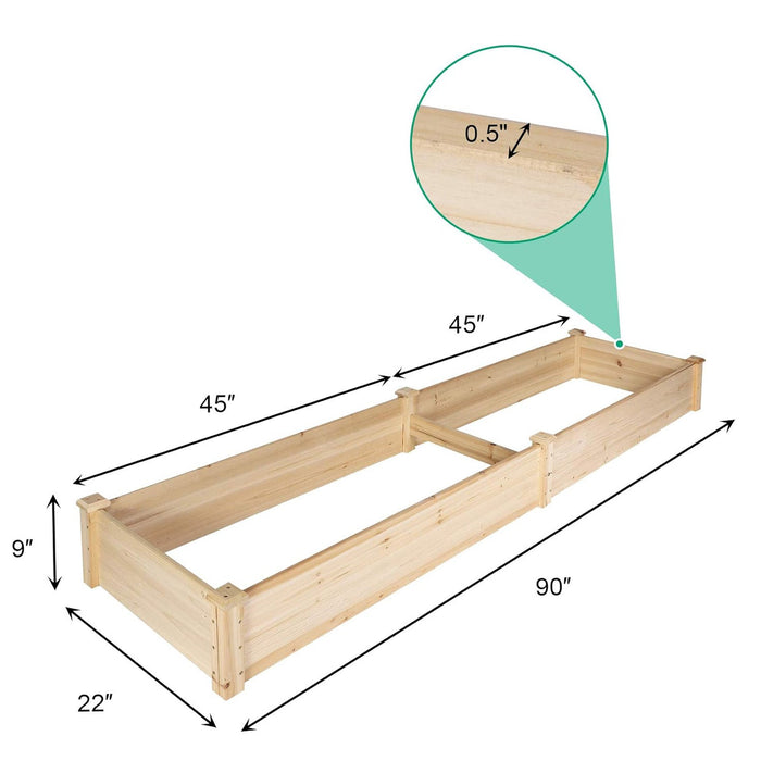 90"x22"x9" Raised Garden Bed Wooden Planter Box with 2 Separate Planting Space