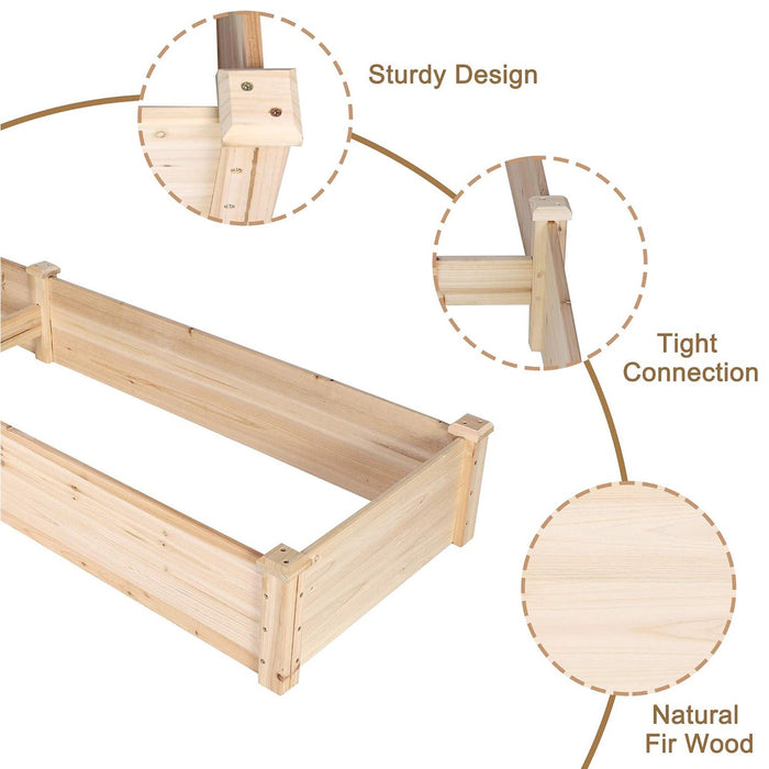 90"x22"x9" Raised Garden Bed Wooden Planter Box with 2 Separate Planting Space