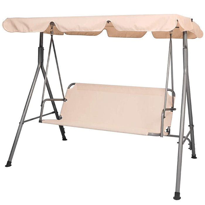 Patio Swing 3 Person Porch Swing with Adjustable Waterproof Canopy All Weather Resistant Swing Bench, Beige