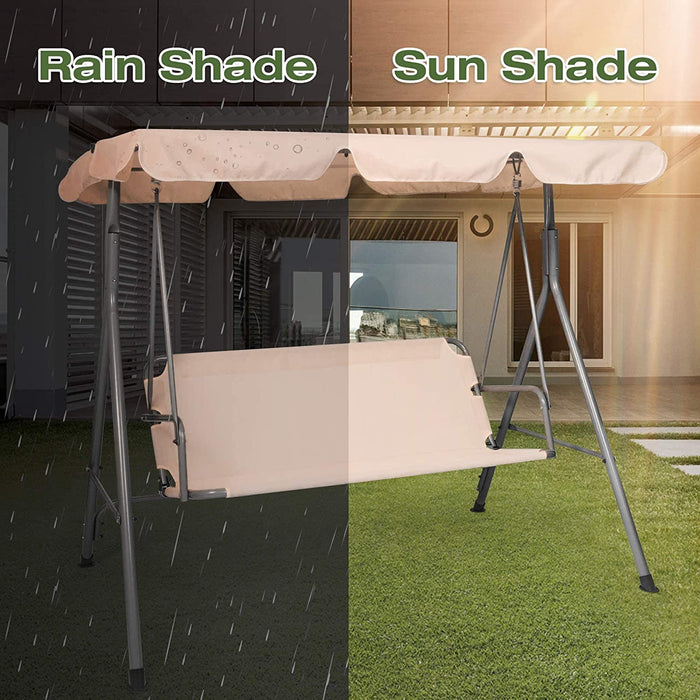 Patio Swing 3 Person Porch Swing with Adjustable Waterproof Canopy All Weather Resistant Swing Bench, Beige