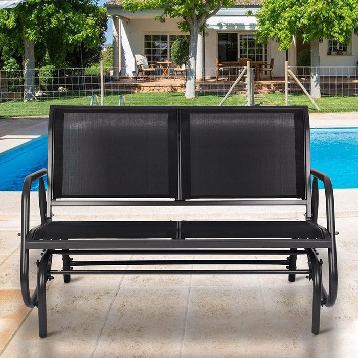 Patio Glider Bench 2-Person Outdoor Textilene Swing Rocking Loveseat with Armrest