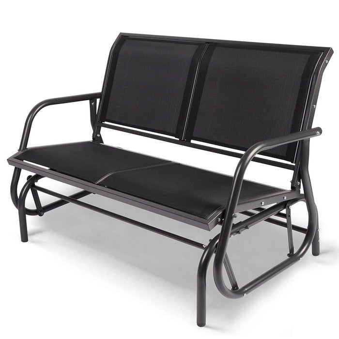 Patio Glider Bench 2-Person Outdoor Textilene Swing Rocking Loveseat with Armrest