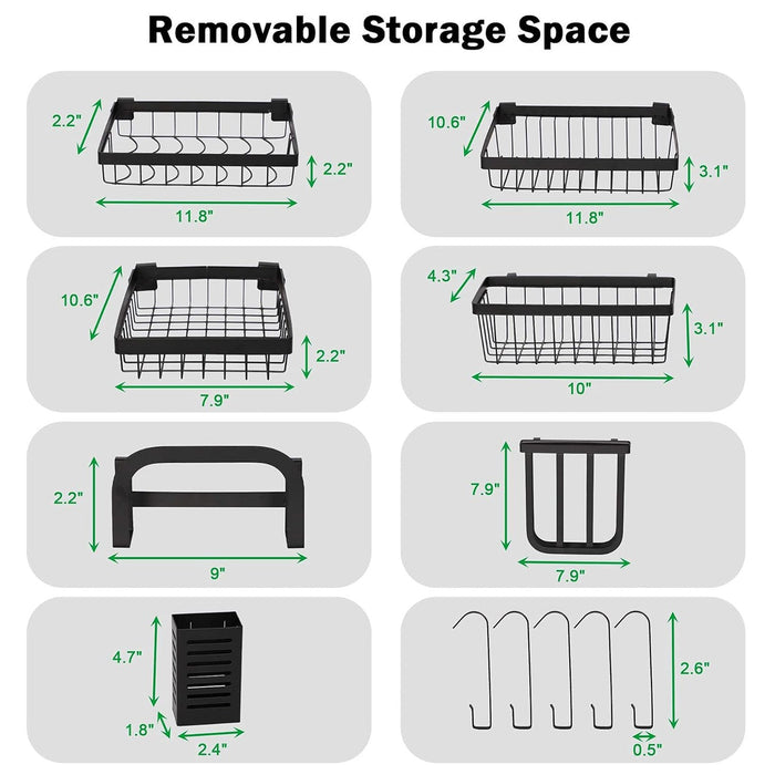 2 Tier Over Sink Dish Drying Rack 35"L with Multiple Baskets Utensil Holder Cup Holder