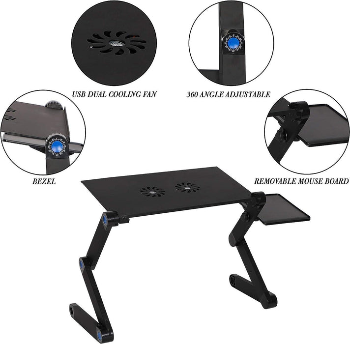 Adjustable Laptop Stand With 2 Cooling Fans and Detachable Mouse Pad Portable Folding Laptop Table