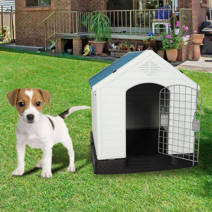 Small Outdoor Dog House Plastic Waterproof Kennel, 26.5"L x 25"W x 28"H