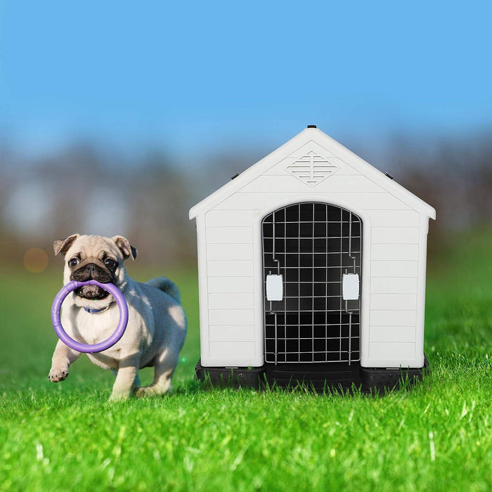 Small Outdoor Dog House Plastic Waterproof Kennel, 26.5"L x 25"W x 28"H