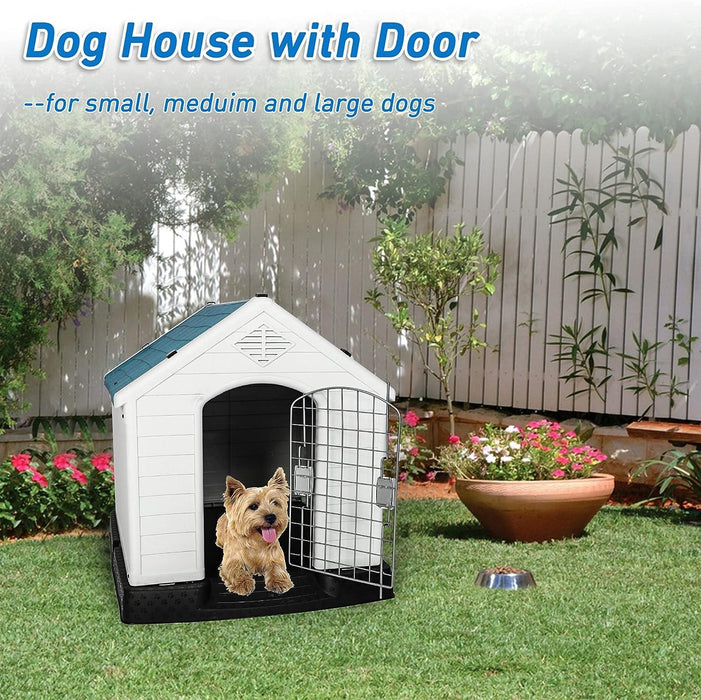 Small Outdoor Dog House Plastic Waterproof Kennel, 26.5"L x 25"W x 28"H