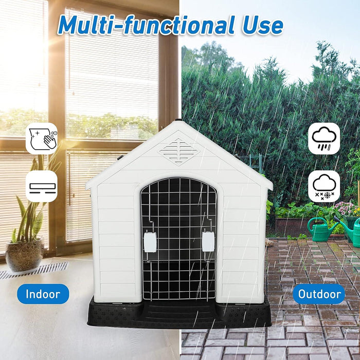 Small Outdoor Dog House Plastic Waterproof Kennel, 26.5"L x 25"W x 28"H