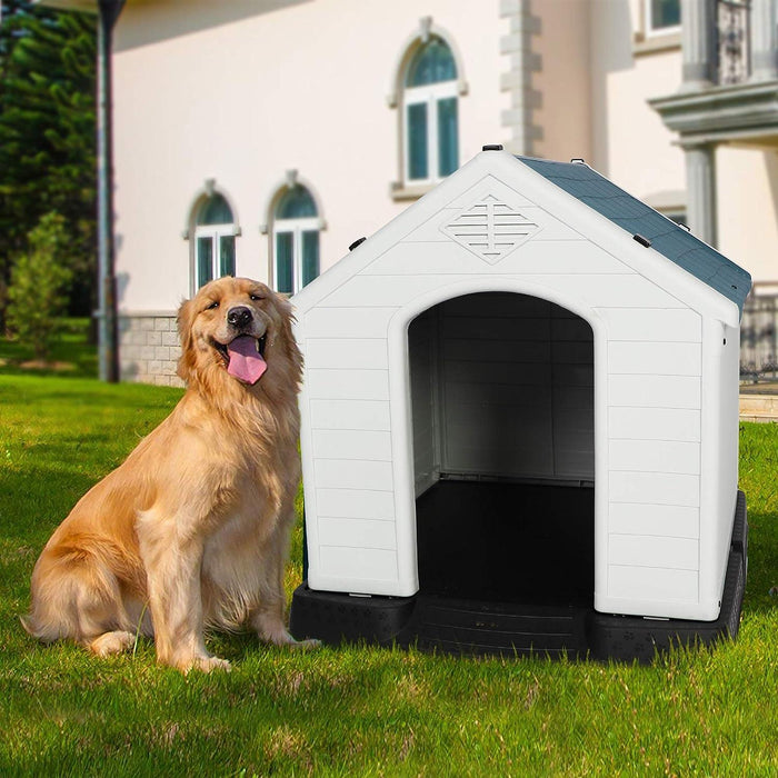 Large Outdoor Dog House Plastic Waterproof Kennel, 37.5"L x 35.5" W x 39"H