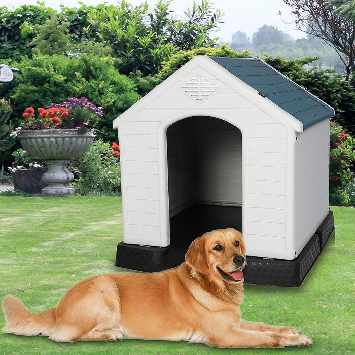 Large Outdoor Dog House Plastic Waterproof Kennel, 37.5"L x 35.5" W x 39"H