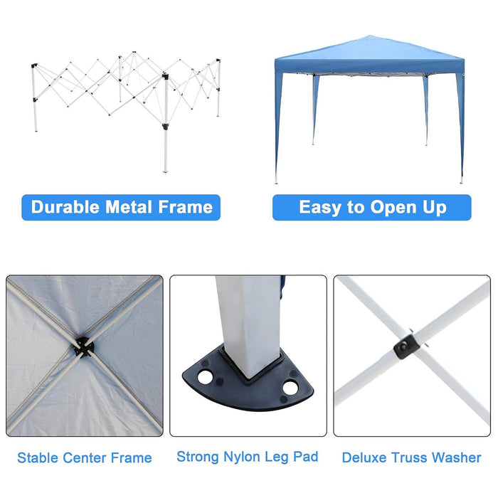 Pop up Gazebo Canopy Tent, 10'x10' Patio  Easy to Setup Portable Outdoor Sun Shade, Blue