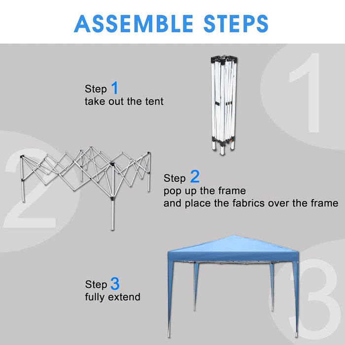 Pop up Gazebo Canopy Tent, 10'x10' Patio  Easy to Setup Portable Outdoor Sun Shade, Blue