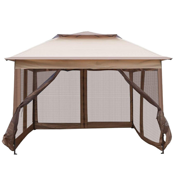 Pop up Gazebo Canopy Tent with Mosquito Netting, 10.5'x10.5' Patio Outdoor Sun Shade, Brown